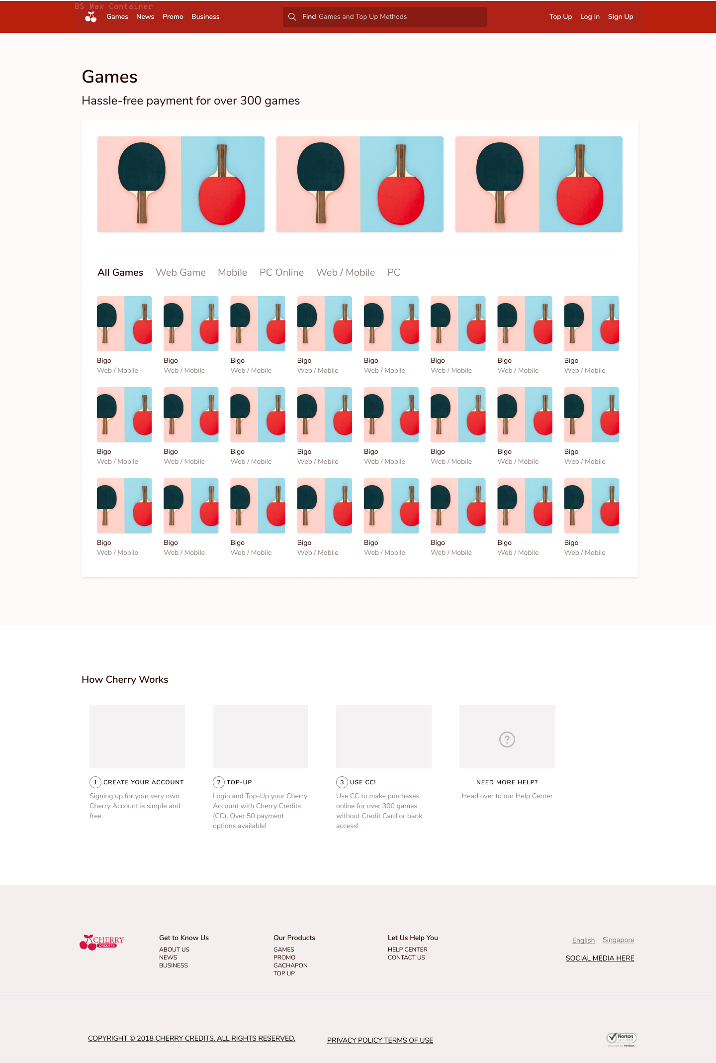 New Games Listing Wireframe