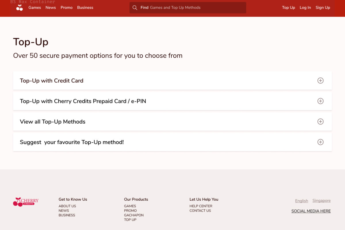 Cherry Credits Top-Up Summary Wireframe